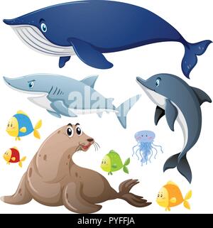 Différents types d'animaux de mer illustration Illustration de Vecteur