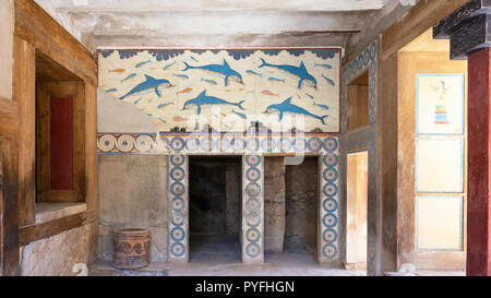 Fresque des dauphins, Bath Hall, Palais Minoen de Knossos, Héraklion (Irakleio), Région Irakleio, Crète, Grèce (Crète) Banque D'Images