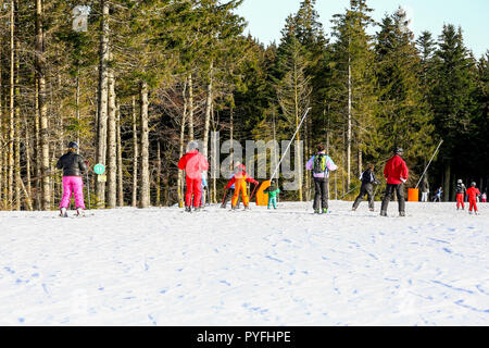 GERARDMER, FRANCE - DEC 20 - Groupe de skieurs débutants pendant les vacances scolaires d'hiver annuel sur 20 févr. 2015 à Gerardmer, France Banque D'Images