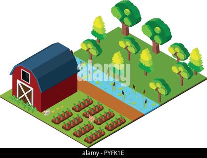 Scène de ferme avec grange et cultures dans la conception 3D illustration Illustration de Vecteur