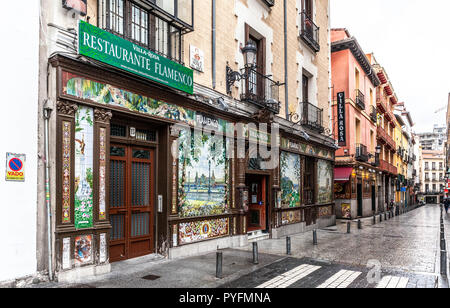 Villa Rosa tablao flamenco façade décorée de carrelage, Madrid, Barrio de las Letras, Quartier Centro, Espagne. Banque D'Images