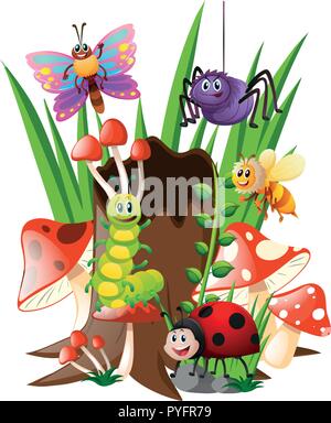 De nombreux insectes de jardin illustration Illustration de Vecteur