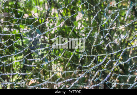Fenêtre en verre endommagés dans les fragments brisés complètement belle texture de fond closeup macro Banque D'Images