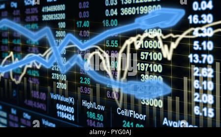 Graphique boursier Bourse Gros plan,l'échange de données sur écran LED, business trading concept Banque D'Images