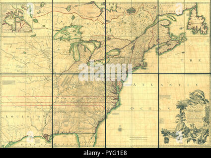 Vintage Maps / Cartes anciennes - Une carte de la dominions Britanniques et Français en Amérique du Nord avec les routes, les distances, limites, et l'étendue des colonies, humblement inscrit à la Très Honorable le comte de Halifax, et l'autre très honorable les lords commissaires pour le commerce et les plantations Banque D'Images