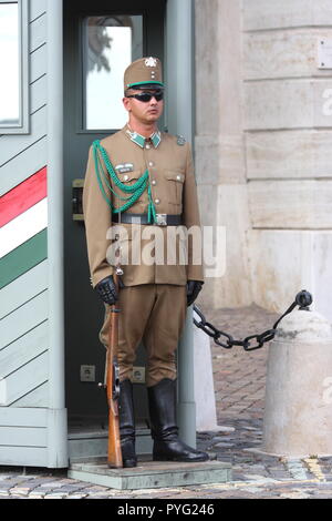 Sentry au Palais Royal, quartier du château, Budapest, Hongrie Banque D'Images