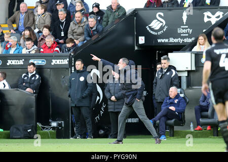 Swansea, Royaume-Uni. 27 Oct 2018. Lecture manager Paul Clement hurle ses instructions. Match de championnat Skybet EFL, Swansea City v Lecture au Liberty Stadium de Swansea, Pays de Galles du Sud le samedi 27 octobre 2018. Cette image ne peut être utilisé qu'à des fins rédactionnelles. Usage éditorial uniquement, licence requise pour un usage commercial. Aucune utilisation de pari, de jeux ou d'un seul club/ligue/dvd publications. Photos par Andrew Andrew/Verger Verger la photographie de sport/Alamy live news Banque D'Images