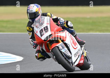 27 octobre 2018 : au cours de la séance d'essais Moto2 à trois le MotoGP 2018 d'Australie à Phillip Island Grand Prix Circuit, Victoria, Australie. Bas Sydney/Cal Sport Media Banque D'Images