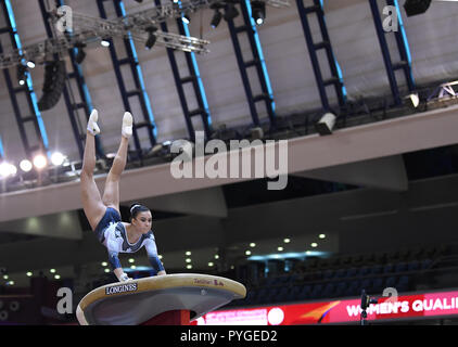 Doha, Katar. 28 Oct, 2018. Brooklyn Moors (Canada) à l'aller. GES/gym/Championnats du monde de gymnastique à Doha, Qualification, 28.10.2018 - GES/Gymnastique Artistique Gymnastique/Championnats du Monde : 28.10.2018 - utilisation dans le monde entier | Credit : dpa/Alamy Live News Banque D'Images