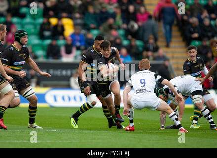 Northampton, Royaume-Uni. 27 octobre 2018. George Furbank de Northampton Saints au cours de la Premiership Rugby Cup match entre Northampton Saints et Bristol les ours. Andrew Taylor/Alamy Live News Banque D'Images