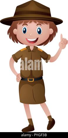 Park ranger féminin en uniforme brun illustration Illustration de Vecteur