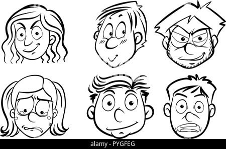 Six faces des émotions humaines illustration Illustration de Vecteur