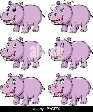 Hippo dans six différentes émotions illustration Illustration de Vecteur