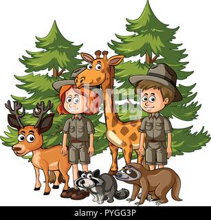 Zoos et beaucoup d'animaux dans la forêt illustration Illustration de Vecteur