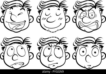 Homme avec six différentes expressions du visage illustration Illustration de Vecteur