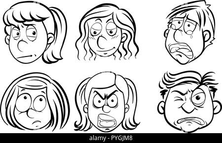 Les personnes atteintes de différentes expressions du visage illustration Illustration de Vecteur