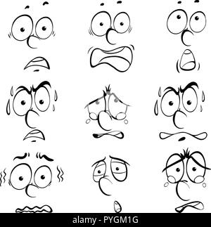 Différentes expressions du visage sur fond blanc illustration Illustration de Vecteur