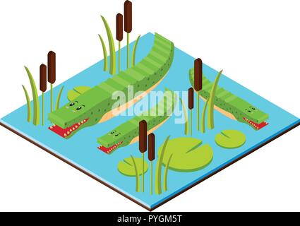 La conception 3D pour des crocodiles dans l'étang illustration Illustration de Vecteur