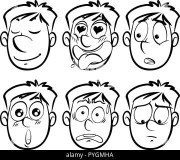 Différentes expressions du visage sur l'homme illustration Illustration de Vecteur