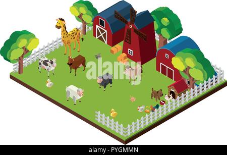 De nombreux animaux de la ferme en conception 3D illustration Illustration de Vecteur