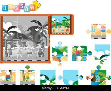 Morceaux de puzzle kids illustration marche Illustration de Vecteur