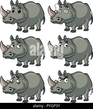 Hippo avec différentes expressions du visage illustration Illustration de Vecteur