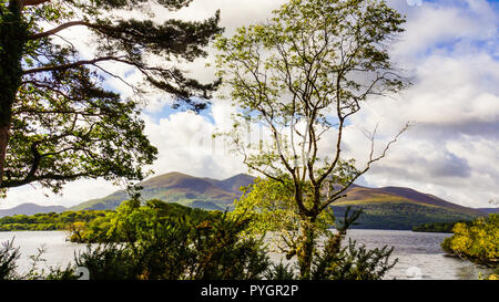 Vue panoramique à partir d'un cheval traditionnelle irlandaise et Jaunting car trip autour du lac Killarney et Park area Banque D'Images