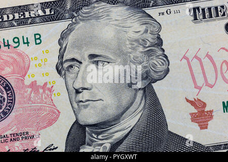 Alexander Hamilton sur le billet de dix dollars Banque D'Images