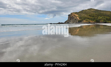 Vue panoramique de Tapotupotu Beach en Nouvelle Zélande sous un ciel nuageux Banque D'Images