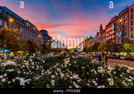 Vaclavske namesti (Fr. : la Place Venceslas) - L'une des principales places de la ville. Nove Mesto de Prague, République tchèque. Banque D'Images