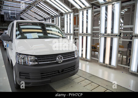 La Pologne, l'inspection finale à la lumière tunnel à Poznan Volkswagen (VW commercial vehicles, Caddy et T6) Banque D'Images