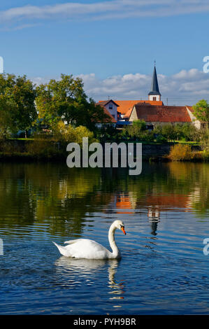 Trennfeld (partie de Triefenstein) : vue sur la rivière Main et l'église St Georg, District de Main-Spessart, Basse-Franconie, Bavière, Allemagne Banque D'Images