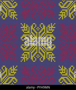 Abstract Blue et blanc motif tricot sans couture avec des flocons de contexte Illustration de Vecteur