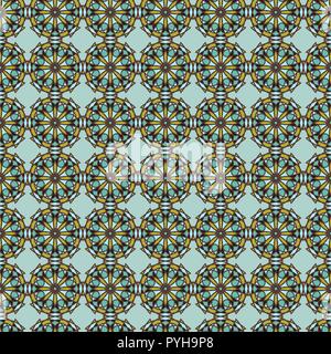 Décoration contraste abstract pattern est constitué de mandala en marron, kaki et tons de bleu sur l'arrière-plan, comme un vecteur seamless texture tissu Illustration de Vecteur