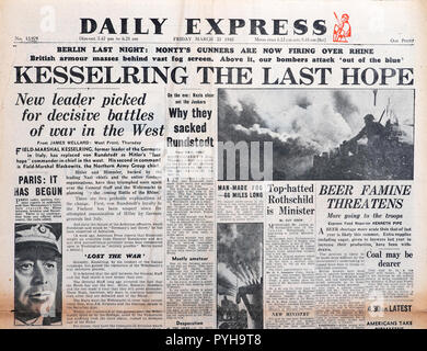 'Le dernier espoir Kesserling' Seconde Guerre mondiale WWII du journal Daily Express en article de journal le 23 mars 1945 Londres Angleterre Royaume-uni Banque D'Images