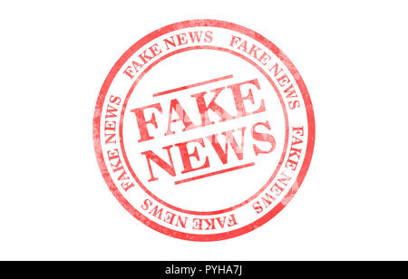 Fake news timbre rond rouge isolé sur fond blanc. 3d illustration Banque D'Images