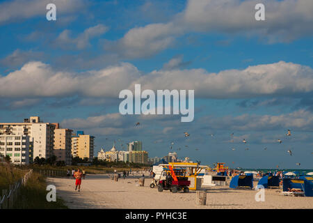 Man jogging sur la plage, à Miami Beach, en Floride. Banque D'Images