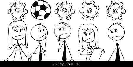 Caricature de Businessman de penser à l'équipe de soccer ou de football lors d'un Remue-méninges Illustration de Vecteur