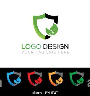 Modèle de logo écusson vert et gris foncé Illustration de Vecteur