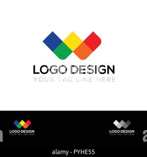 W modèle de conception de logo multicolore lettre Illustration de Vecteur