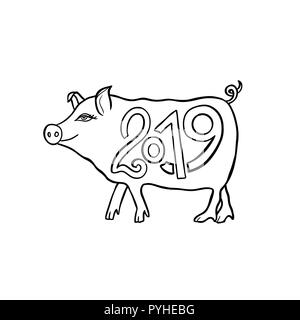 Nouvel an asiatique signe. Drôle de cochon. 2019 vector illustration. Illustration de Vecteur