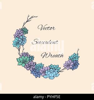 Guirlande de plantes grasses et les branches d'arbres. Utilisable pour les invitations de mariage, save the date dessins, cartes et plus encore. Floral frame design. Illustration de Vecteur