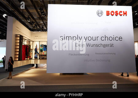 Berlin, Allemagne - La société allemande Bosch présentera ses innovations dans le domaine des appareils électroménagers à l'IFA 2018. Banque D'Images