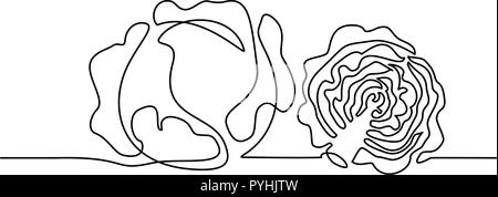 Dessin d'une ligne continue. Deux légumes chou. Vector illustration Illustration de Vecteur