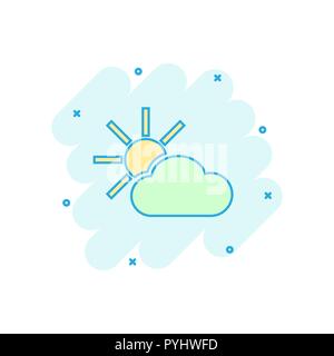 Vector cartoon météo icône dans le style comique. Avec les nuages soleil concept illustration pictogramme. Business Cloud effet splash concept. Illustration de Vecteur