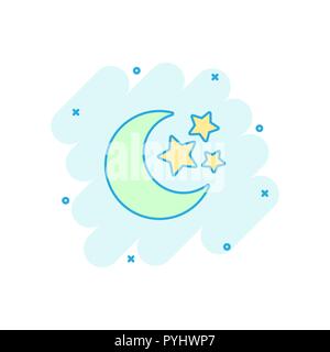 Cartoon Vector icône de nuit la lune et les étoiles dans le style comique. Nuit lunaire concept illustration pictogramme. Entreprise lune effet splash concept. Illustration de Vecteur