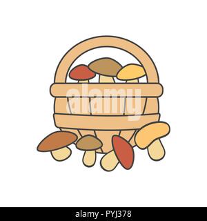 Cute cartoon vector panier avec différents champignons isolé sur fond blanc Illustration de Vecteur