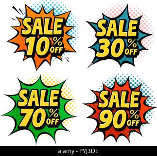 La vente, l'étiquette d'escompte. Offre Spéciale Symbole. Pop art retro style bande dessinée. Cartoon vector illustration Illustration de Vecteur