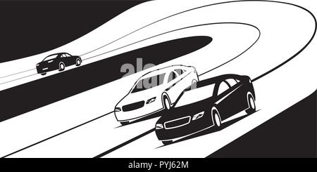 Nouvelles voitures sur la piste d'entraînement d'essai - vector illustration Illustration de Vecteur