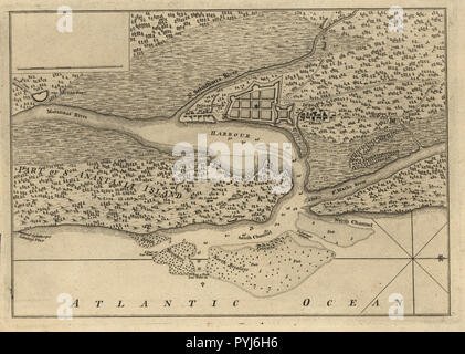 Vintage Maps / Cartes anciennes - Plan de la ville et du port de Saint Augustin ca. 1762 Banque D'Images